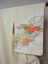 1円 良品 正絹 着物 訪問着 縮緬 式典 和装 扇子 檜扇 青海波 花柄 かわいい 高級 袷 身丈151cm 裄63cm【夢職】★★★_画像7