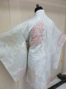 1 jpy superior article silk feather woven Japanese clothes coat .. antique Taisho romance embroidery .. branch leaf branch flower . flower floral print high class . length 84cm.63cm[ dream job ]***