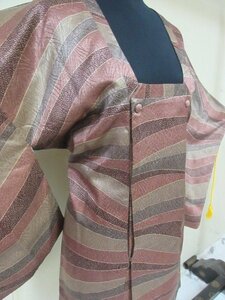 1円 良品 正絹 道行着 和装コート 和服 洗える よろけ縞 道長裂取 マルチカラー おしゃれ 高級 袷 身丈77cm 裄65cm【夢職】★★★