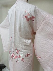 1 jpy used silk feather woven Japanese clothes coat Japanese clothes .. embroidery pink branch leaf branch flower deer. . lovely high class . length 75cm.62cm[ dream job ]**