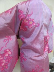 1 jpy superior article silk feather woven Japanese clothes coat pongee antique Taisho romance .. flower Tang .olientaru high class . length 82cm.64cm[ dream job ]***