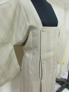 1円 良品 正絹 道行着 和装コート 和服 縮緬 縞 ストライプ 高級 袷 身丈83cm 裄65cm【夢職】★★★