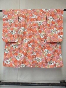 1 иен хорошая вещь натуральный шелк женщина . ребенок кимоно .. античный "Семь, пять, три" японский костюм японская одежда . лист цветочный принт высококлассный . длина 115cm.59cm[ сон работа ]***