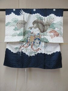 1 jpy superior article silk man . child kimono .. The Seven-Five-Three Festival Japanese clothes Japanese clothes production put on navy blue . place car hawk pine bamboo plum high class . length 98cm. width 46cm[ dream job ]***