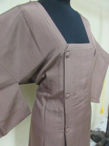 1円 良品 正絹 道行着 和装コート 和服 縮緬 ストライプ 縞 かわいい 高級 袷 身丈75cm 裄64cm【夢職】★★★