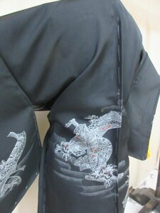 1 jpy superior article silk feather woven Japanese clothes coat .. black . none . biwa ryuuteki traditional Japanese musical instrument .. stylish high class . length 79cm.66cm[ dream job ]***
