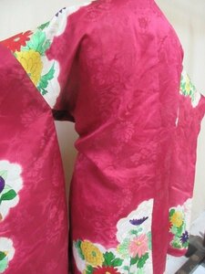 1 jpy superior article silk length feather woven Japanese clothes coat .... antique Taisho romance . flower floral print . stylish high class . length 92cm.63cm[ dream job ]***