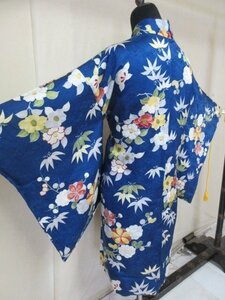 1 иен хорошая вещь натуральный шелк перо тканый японский костюм пальто японская одежда .... античный Taisho роман .. цветочный принт ветка цветок высококлассный . длина 88cm.63cm[ сон работа ]***