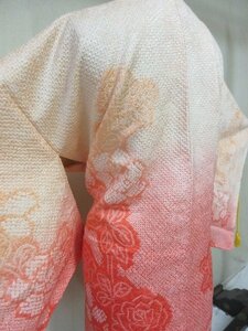 1 иен хорошая вещь натуральный шелк перо тканый японский костюм пальто .. общий диафрагмирования олень. . розовый градация . цветок модный высококлассный . длина 77cm.66cm[ сон работа ]***