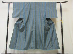 1円 良品 正絹 着物 紬 和装 和服 アンティーク ストライプ 子持ち縞 お洒落 高級 袷 身丈132cm 裄62cm【夢職】★★★