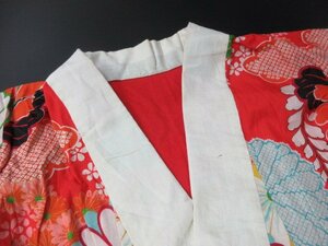 1円 良品 正絹 長襦袢 紅絹 式典 和装 和服 アンティーク 大正ロマン 藤 菊 鹿の子 花柄 袷 身丈125cm 裄61cm【夢職】★★★