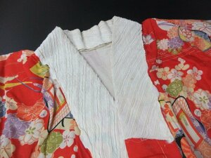 1円 良品 正絹 長襦袢 紬 式典 和装 和服 アンティーク 大正ロマン 鼓 扇子 花柄 吹き寄せ 袷 身丈125cm 裄64cm【夢職】★★★