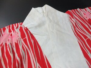 1円 良品 正絹 長襦袢 絽 縮緬 夏物 式典 和装 和服 アンティーク 大正ロマン 楓 紅葉 吹き寄せ 単衣 身丈113cm 裄64cm【夢職】★★★