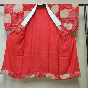 1円 良品 正絹 長襦袢 縮緬 紅絹 式典 和装 和服 赤 アンティーク 大正ロマン 文箱 仕覆 茶道具 袷 身丈122cm 裄65cm【夢職】★★★の画像3