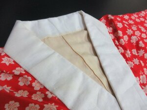 1円 良品 正絹 長襦袢 縮緬 式典 和装 和服 赤 アンティーク 花柄 草花 吹き寄せ おしゃれ 袷 身丈117cm 裄63cm【夢職】★★★