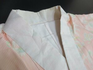 1円 良品 正絹 長襦袢 縮緬 式典 和装 和服 桃色 アンティーク 花柄 草花 袷 身丈115cm 裄63cm【夢職】★★★