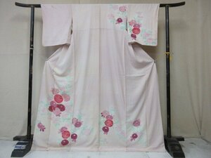 1 иен б/у натуральный шелк кимоно выходной костюм .. тип . японский костюм античный диафрагмирования . Cosmos . цветок цветочный принт высококлассный . длина 161cm.65cm[ сон работа ]***