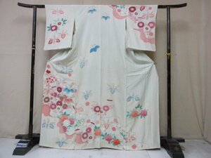 1 jpy used silk kimono visit wear .. type . Japanese clothes antique road length . taking floral print blow ... high class . length 157cm.60cm[ dream job ]***