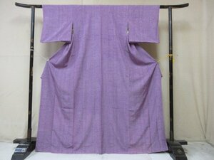 1円 良品 正絹 着物 江戸小紋 縮緬 和装 紋なし オリエンタル更紗 花唐草 縞 可愛い お洒落 高級 袷 身丈158cm 裄62cm【夢職】★★★