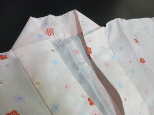 1円 良品 化繊 長襦袢 式典 和装 和服 桃色 梅 花柄 草花 吹き寄せ おしゃれ 袖無双 身丈131cm 裄65cm【夢職】★★★