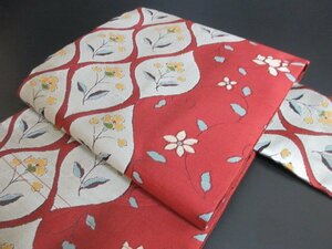 1円 良品 正絹 名古屋帯 和装 和服 アンティーク オリエンタル更紗 花唐草 可愛い 六通柄 九寸帯 長さ337cm【夢職】★★★