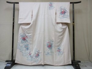 1円 良品 正絹 着物 訪問着 縮緬 式典 和装 和服 花柄 四季花 花籠 流水 高級 袷 身丈153cm 裄64cm【夢職】★★★