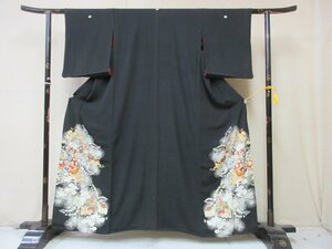 1円 良品 正絹 着物 留袖 縮緬 紅絹 和装 アンティーク レトロ 松竹梅 花柄 桐 古典文様 高級 袷 身丈146cm 裄64cm【夢職】★★★