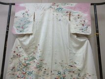 1円 中古 正絹 着物 訪問着 縮緬 式典 和装 和服 アンティーク 霞 四季花 花柄 高級 袷 身丈160cm 裄66cm【夢職】★★★_画像5