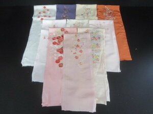 1円 中古 絹 アンティーク 縮緬 刺繍半衿 各色 高級 花々 枝花 まとめて 10点 和服 和装小物 【夢職】★★★