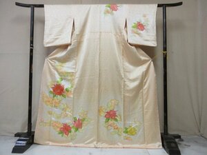 1円 良品 正絹 着物 訪問着 縮緬 式典 和装 和服 金駒刺繍 百合 カトレア 花柄 草花 高級 袷 身丈156cm 裄63cm【夢職】★★★