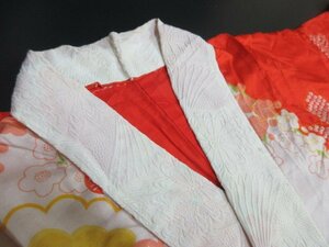 1円 良品 正絹 長襦袢 縮緬 紅絹 式典 和装 和服 アンティーク 大正ロマン 花丸 松竹梅 袷 身丈131cm 裄63cm【夢職】★★★