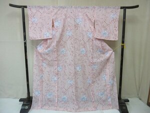 1円 良品 化繊 着物 絽 夏物 小紋 洗える K.K KAWANAKA 和装 和服 秋草 花柄 お洒落 高級 単衣 身丈164cm 裄66cm【夢職】★★★