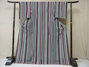 1 jpy superior article .. kimono fine pattern ... pongee manner Japanese clothes Japanese clothes . stripe pretty stylish high class . length 161cm.64cm[ dream job ]***