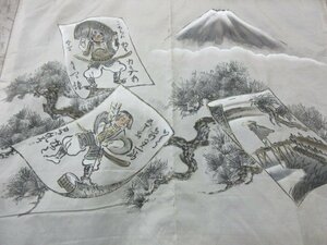 1円 良品 化繊 長襦袢 男性用 和装 和服 浮世絵 色紙 桃太郎 日本昔ばなし 高級 渋カッコいい 袷 身丈137cm 裄67cm【夢職】★★★