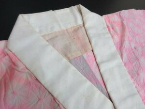 1円 良品 化繊 長襦袢 式典 和装 和服 桃色 蜘蛛絞り かわいい おしゃれ 袖無双 身丈136cm 裄64cm【夢職】★★★