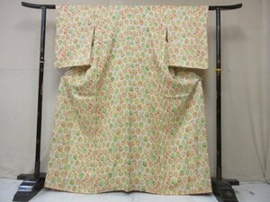 1円 良品 正絹 着物 小紋 縮緬 和装 和服 花亀甲 四季花 花柄 カラフル 高級 袷 身丈154cm 裄64cm【夢職】★★★