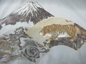 1 jpy used .. long kimono-like garment for man Japanese clothes Japanese clothes ground paper dragon . Mt Fuji high class . good-looking sleeve peerless length 136cm.68cm[ dream job ]***