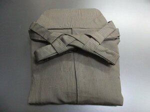 1円 中古 正絹 馬乗り袴 男性用 アンティーク 茶色 縞 式典 和装 和服 紐下87cm 高級【夢職】★★★