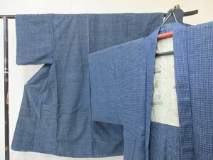 1円 良品 木綿 アンサンブル 着物 和装 男性用 書生絣 藍染 式典 和装 和服 絣文様 抽象 極上 袷 身丈126cm 裄63cm ◆逸品◆【夢職】★★★