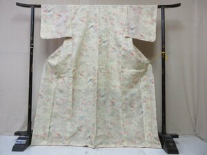 1円 良品 正絹 着物 小紋 縮緬 和装 和服 四季花 花柄 草花 おしゃれ 高級 袷 身丈160cm 裄65cm【夢職】★★★