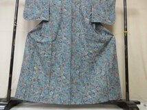 1円 良品 正絹 着物 小紋 縮緬 和装 和服 オリエンタル更紗 花唐草 花喰い鳥 おしゃれ 高級 単衣 身丈149cm 裄63cm【夢職】★★★_画像5