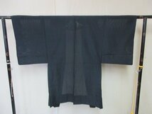 1円 良品 正絹 長羽織 絽 夏物 和装 和服 アンティーク 黒 紋なし 無地 男性用 単衣 身丈102cm 裄64cm【夢職】★★★_画像2