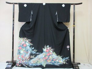 1 jpy superior article silk kimono tomesode .. type . Japanese clothes Japanese clothes ratio wing attaching author thing .. flower .. bird floral print four season flower high class . length 156cm.65cm[ dream job ]***