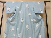 1円 良品 化繊 着物 紗 夏物 小紋 洗える ポリエステル 和装 和服 団扇 花柄 お洒落 高級 単衣 身丈162cm 裄64cm【夢職】★★★_画像4