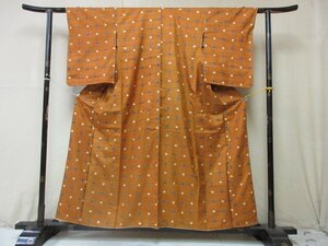 1 jpy superior article silk kimono fine pattern .. pongee Japanese clothes antique orange color . writing sama . what ... stylish high class . length 144cm.65cm[ dream job ]***