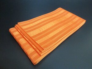 1 jpy superior article .. hanhaba obi . summer thing orange color orange plain ... plate .. on high class stylish small double-woven obi kimono small articles length 366cm[ dream job ]***