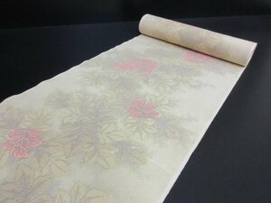 1円 良品 正絹 化繊 交織 反物 着尺 大島絣 八千代織 花柄 長さ1188cm 未使用【夢職】★★★