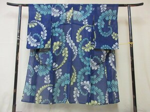 1 jpy superior article silk kimono fine pattern . summer thing Japanese clothes Japanese clothes antique Taisho romance navy blue wistaria . flower high class single . length 132cm.63cm[ dream job ]***