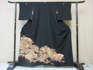 1 иен хорошая вещь натуральный шелк кимоно tomesode .. тип . японский костюм соотношение крыло есть золотая краска золотой . земля бумага осень .. цветок праздничные обряды высококлассный . длина 149cm.64cm[ сон работа ]***