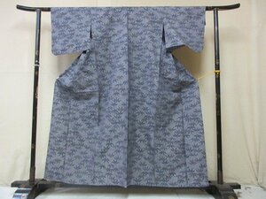 1円 良品 正絹 着物 紬 民芸 和装 和服 笹 灰色 草花 おしゃれ 高級 袷 身丈145cm 裄64cm【夢職】★★★